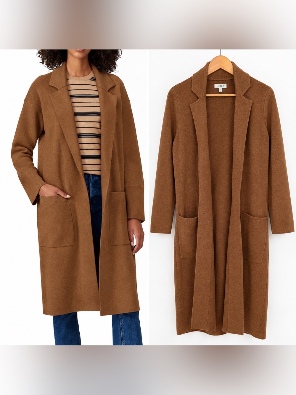 J.Crew Ella Long Open Front Sweater Blazer Cardigan Camel Brown XS